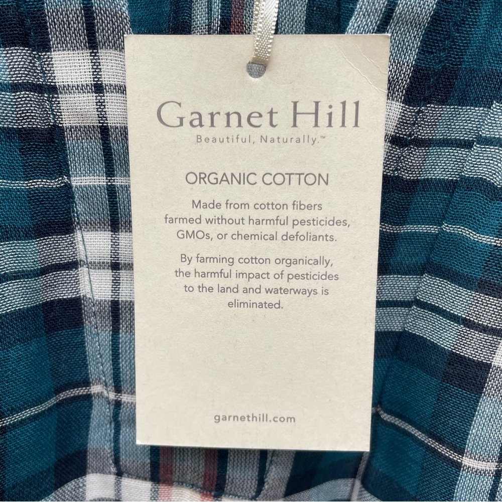 Garnet Hill - Plaid V-Neck Popover Womens Shirt- L - XL -100% Organic Cotton - Picture 7 of 12